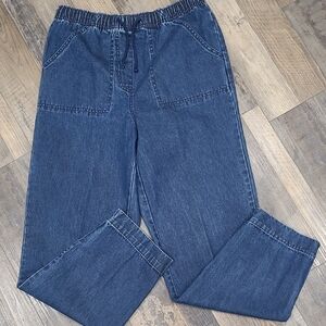 Dark Wash Size 8 Elastic Waist Relaxed Wide Leg Jeans Comfort Style